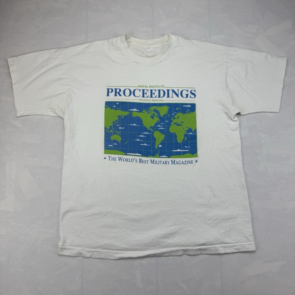 Vintage 90s XL Naval Institute Proceedings Single Stitch T-Shirt Map Graphic